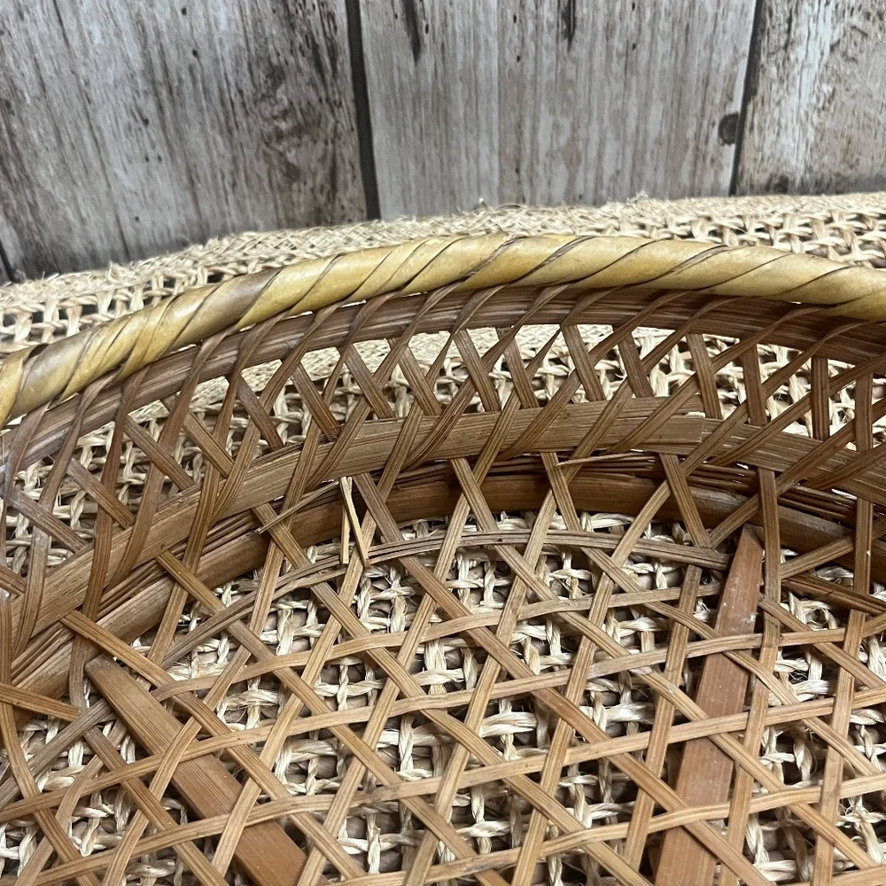 Handwoven Wicker Round Serving Tray Shallow Basket Cottage Core
